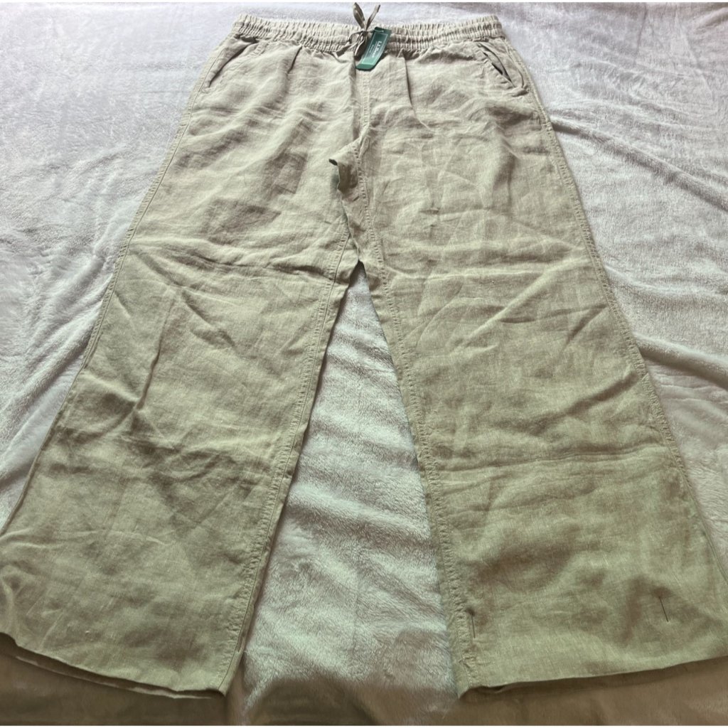 L.L.Bean Womens Linen Wide-Leg Pants 14 Regular Drawstring Casual Outdoor New